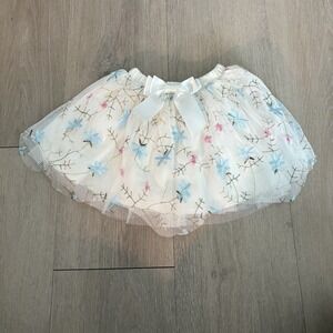 Popatu Girls Tutu Size 2-3 Years White Cream Floral Embroidery Tulle Skirt Bow